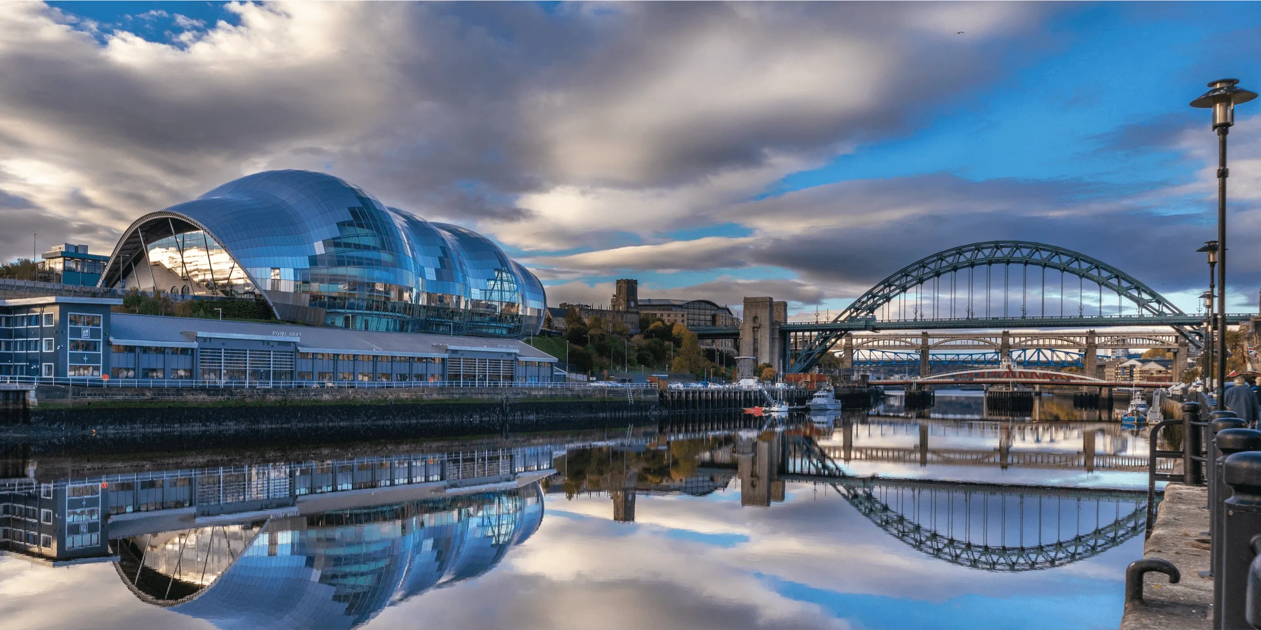 View of Newcastle Quayside with the Tyne Bridge and the Sage building