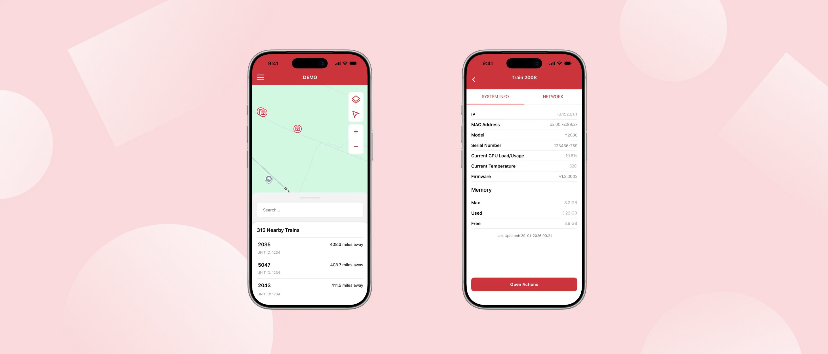 An image showing 2 mobile phone screens with the remote vehicle diagnostics platform